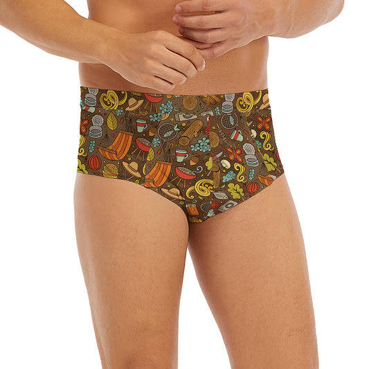 Cartoon Camping Pattern Print Men's Briefs