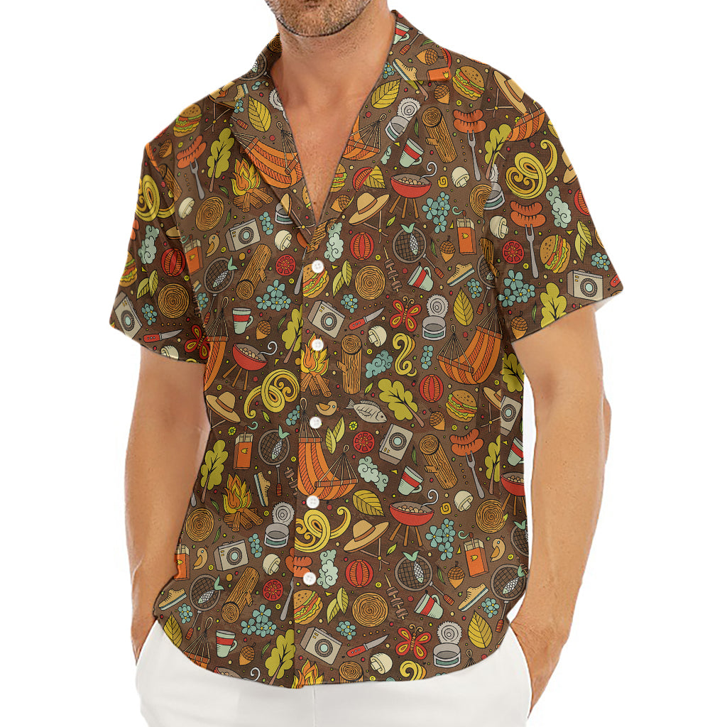 Cartoon Camping Pattern Print Men's Deep V-Neck Shirt