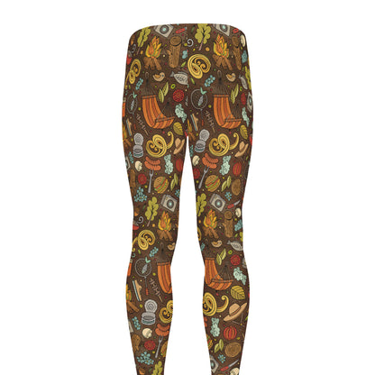 Cartoon Camping Pattern Print Men's leggings