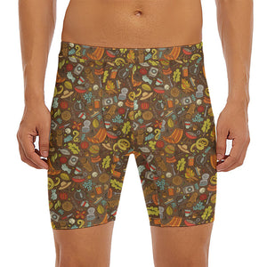 Cartoon Camping Pattern Print Men's Long Boxer Briefs