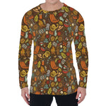 Cartoon Camping Pattern Print Men's Long Sleeve T-Shirt