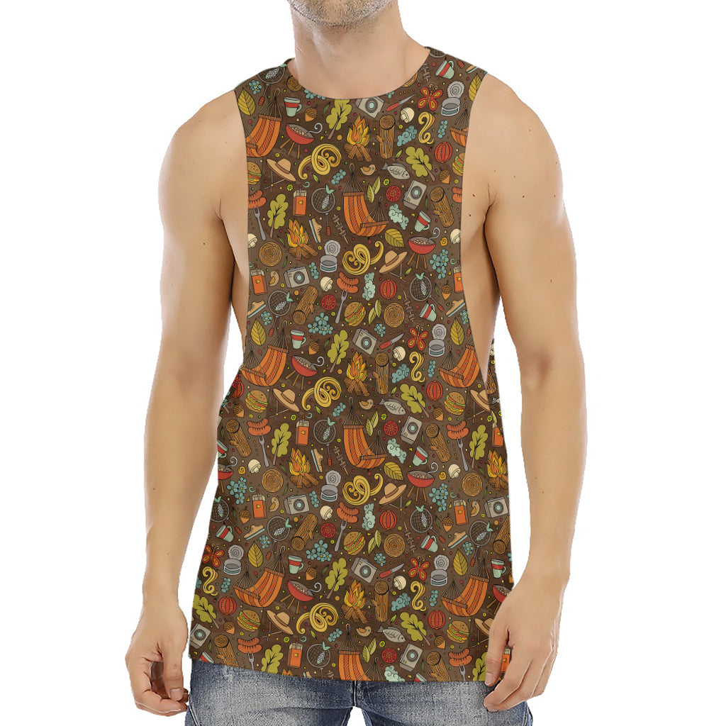 Cartoon Camping Pattern Print Men's Muscle Tank Top