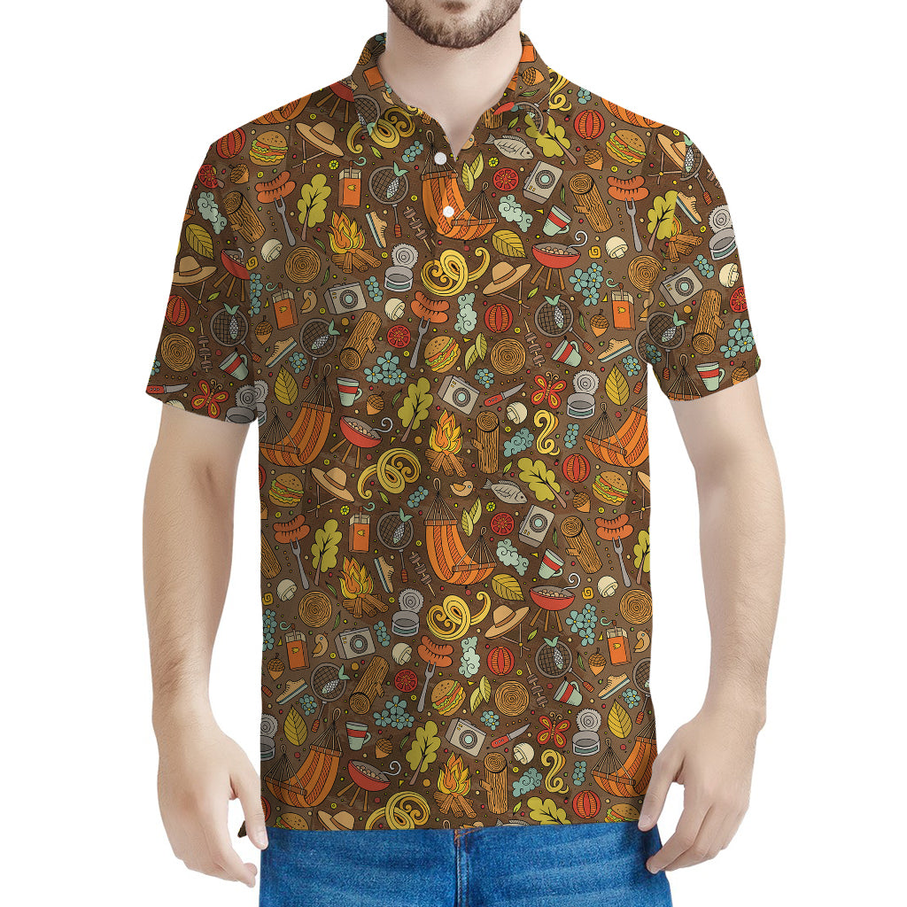 Cartoon Camping Pattern Print Men's Polo Shirt