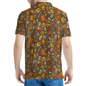 Cartoon Camping Pattern Print Men's Polo Shirt