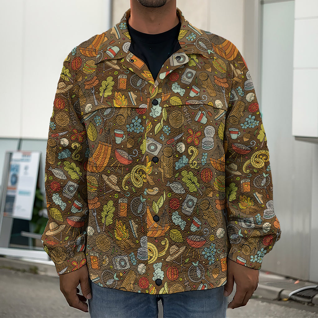 Cartoon Camping Pattern Print Men's Shirt Jacket