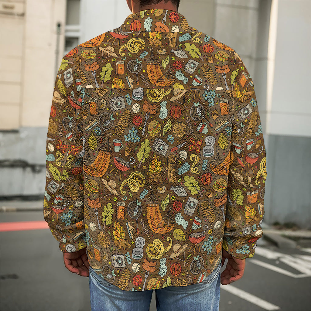 Cartoon Camping Pattern Print Men's Shirt Jacket