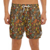 Cartoon Camping Pattern Print Men's Split Running Shorts