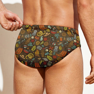 Cartoon Camping Pattern Print Men's Swim Briefs