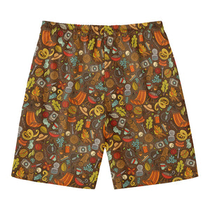 Cartoon Camping Pattern Print Men's Swim Trunks