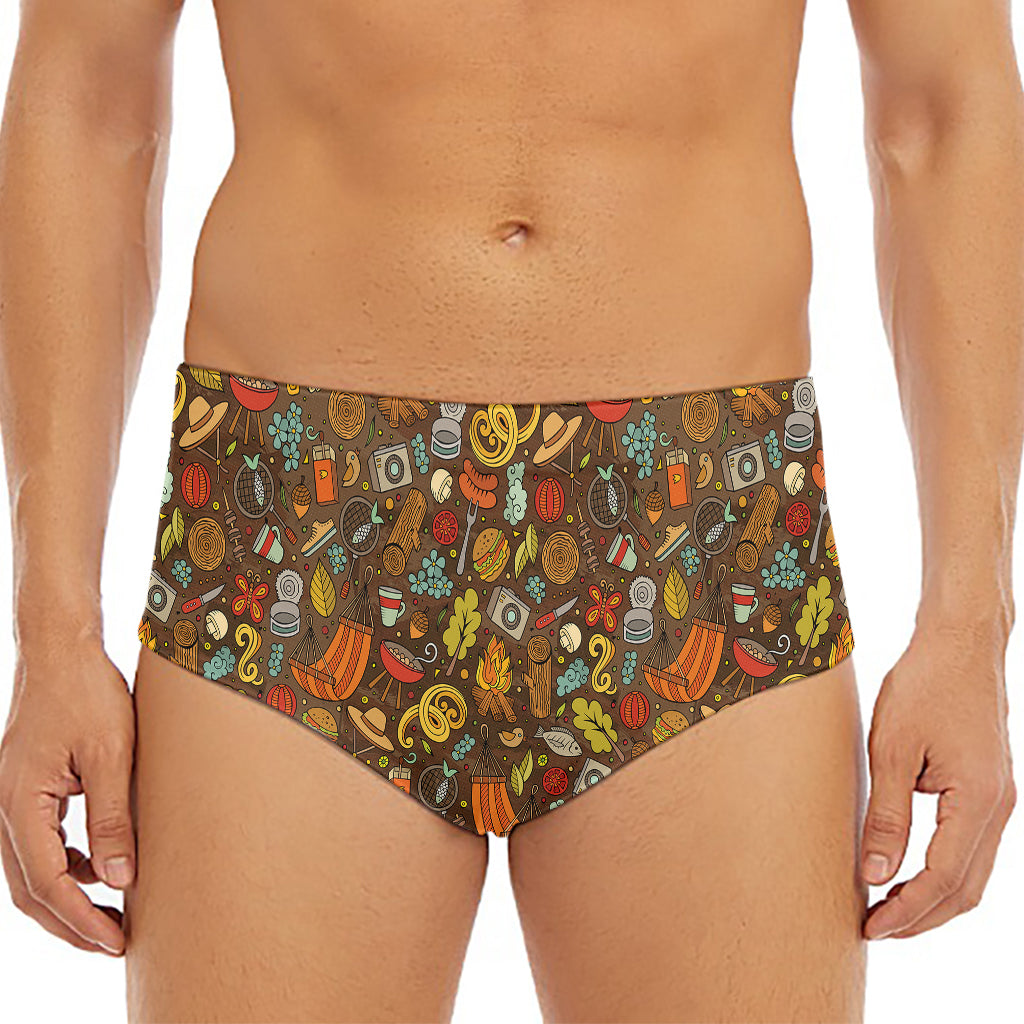 Cartoon Camping Pattern Print Men's Triangle Swim Briefs