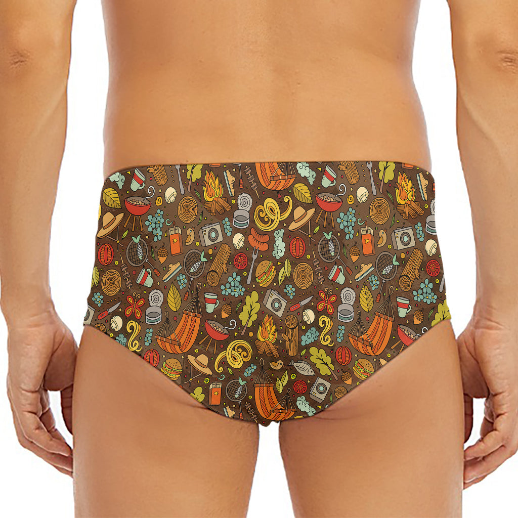 Cartoon Camping Pattern Print Men's Triangle Swim Briefs