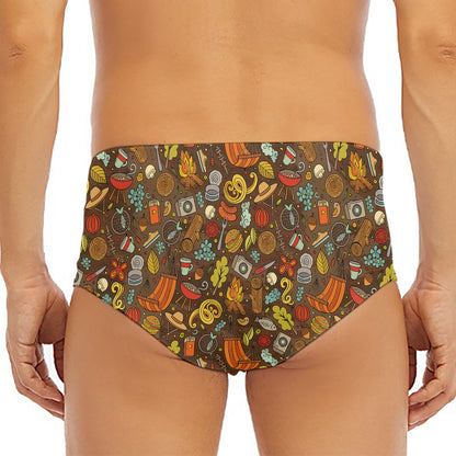 Cartoon Camping Pattern Print Men's Triangle Swim Briefs