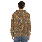 Cartoon Camping Pattern Print Men's Velvet Pullover Hoodie