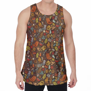 Cartoon Camping Pattern Print Men's Velvet Tank Top