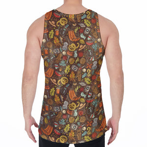 Cartoon Camping Pattern Print Men's Velvet Tank Top