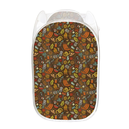 Cartoon Camping Pattern Print Mesh Laundry Hamper