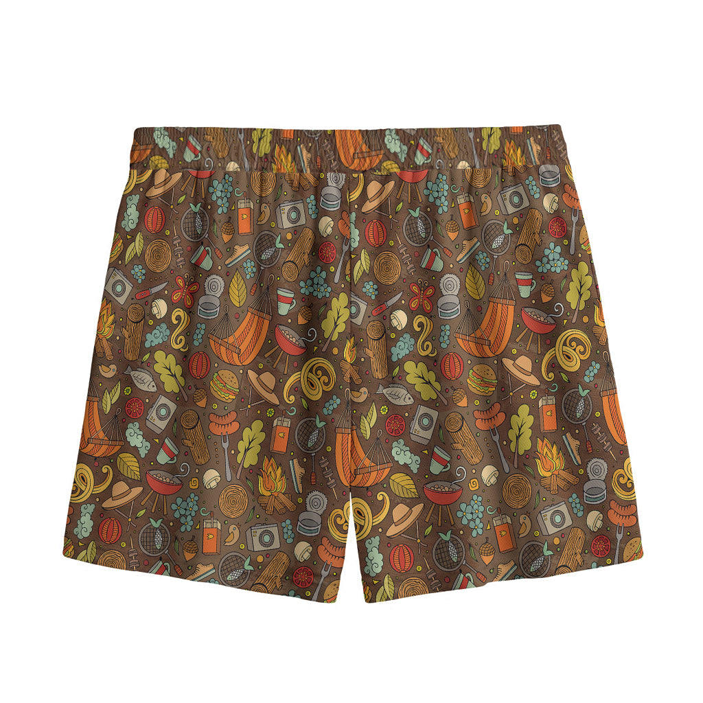 Cartoon Camping Pattern Print Mesh Shorts