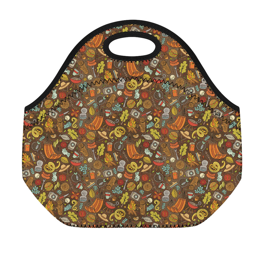 Cartoon Camping Pattern Print Neoprene Lunch Bag