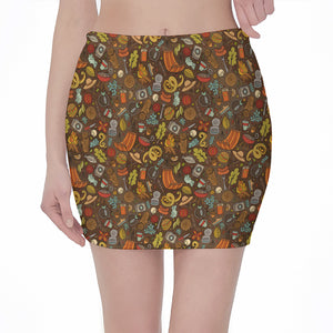 Cartoon Camping Pattern Print Pencil Mini Skirt