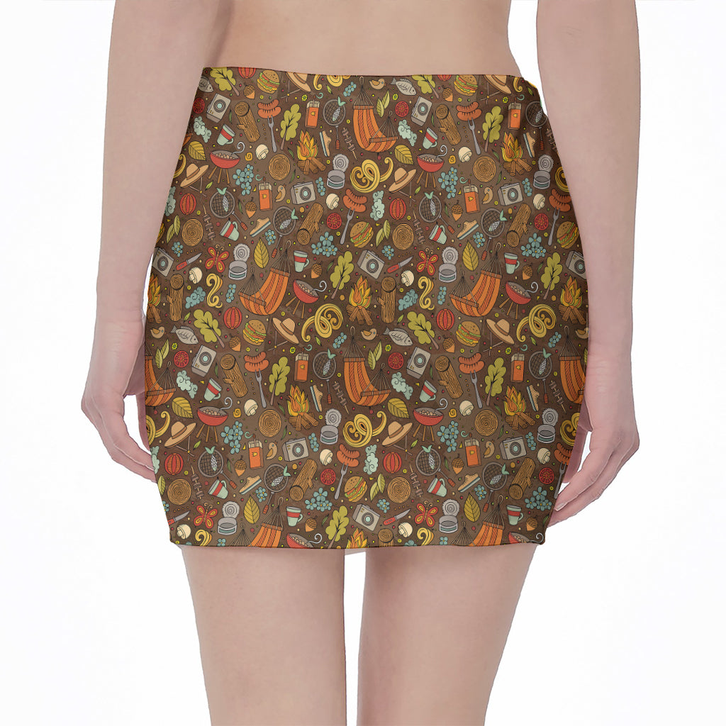 Cartoon Camping Pattern Print Pencil Mini Skirt