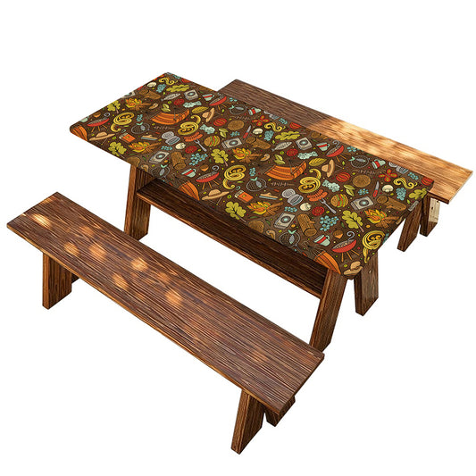 Cartoon Camping Pattern Print Picnic Table Cover