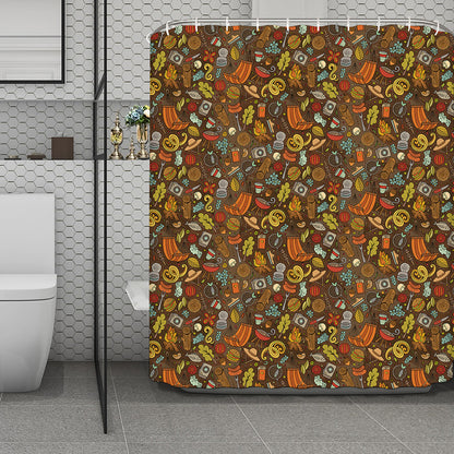 Cartoon Camping Pattern Print Polyester Shower Curtain