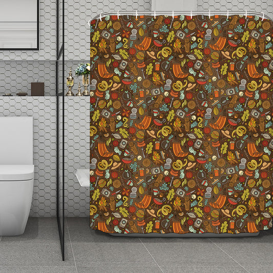 Cartoon Camping Pattern Print Polyester Shower Curtain