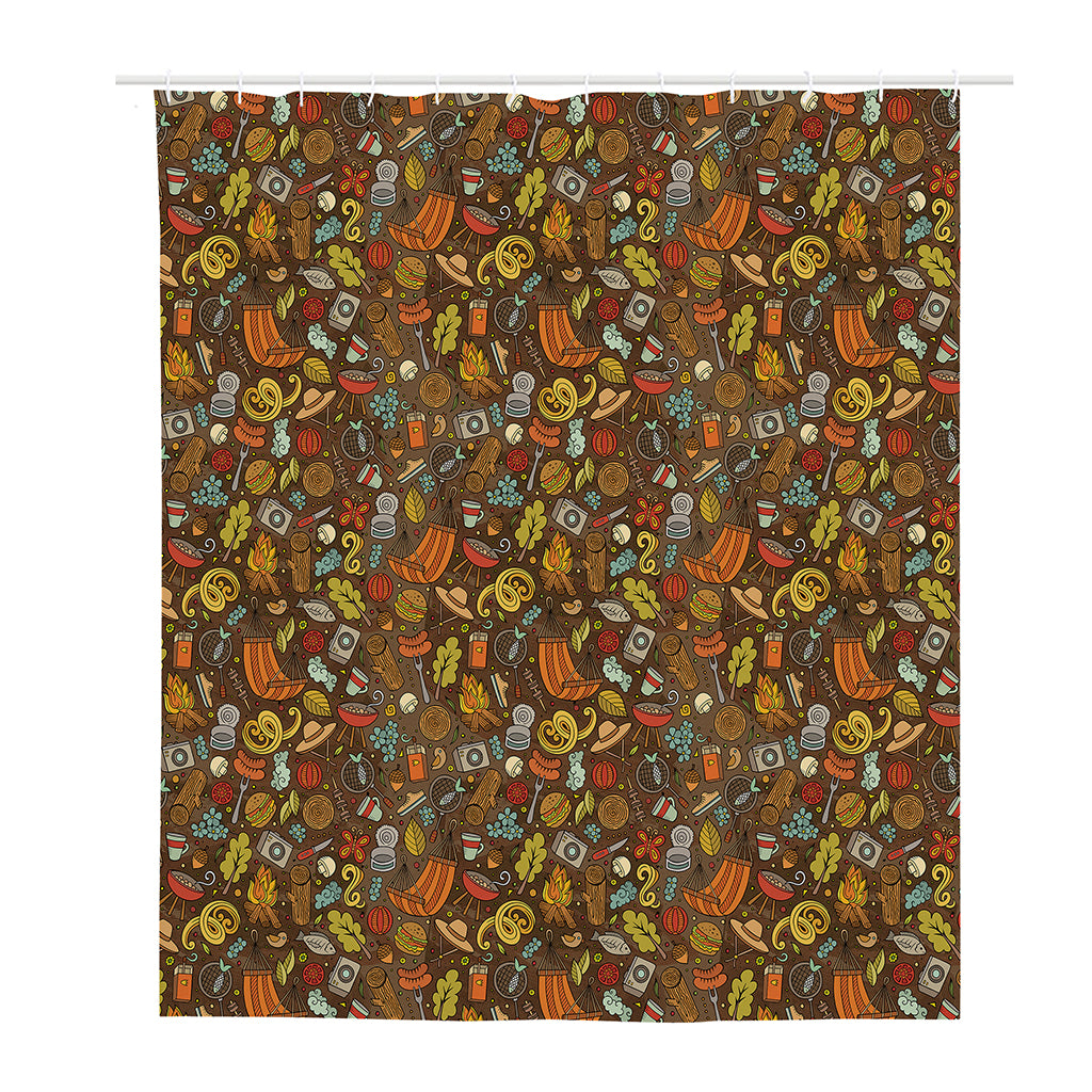 Cartoon Camping Pattern Print Polyester Shower Curtain