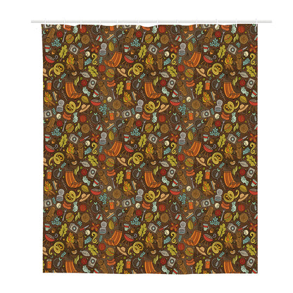 Cartoon Camping Pattern Print Polyester Shower Curtain