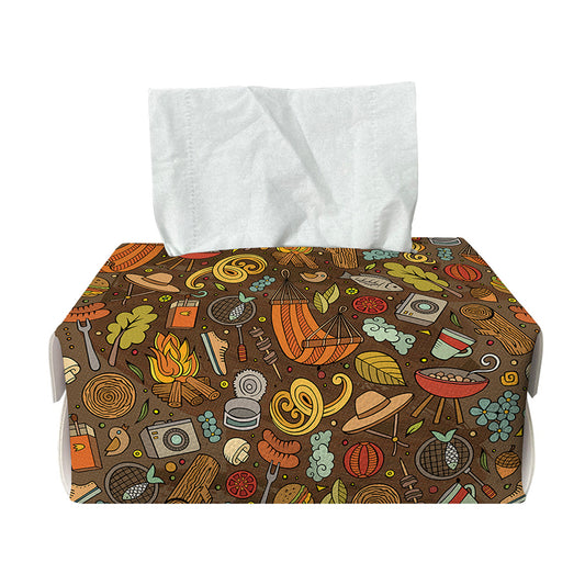 Cartoon Camping Pattern Print Rectangle Tissue Box Cover
