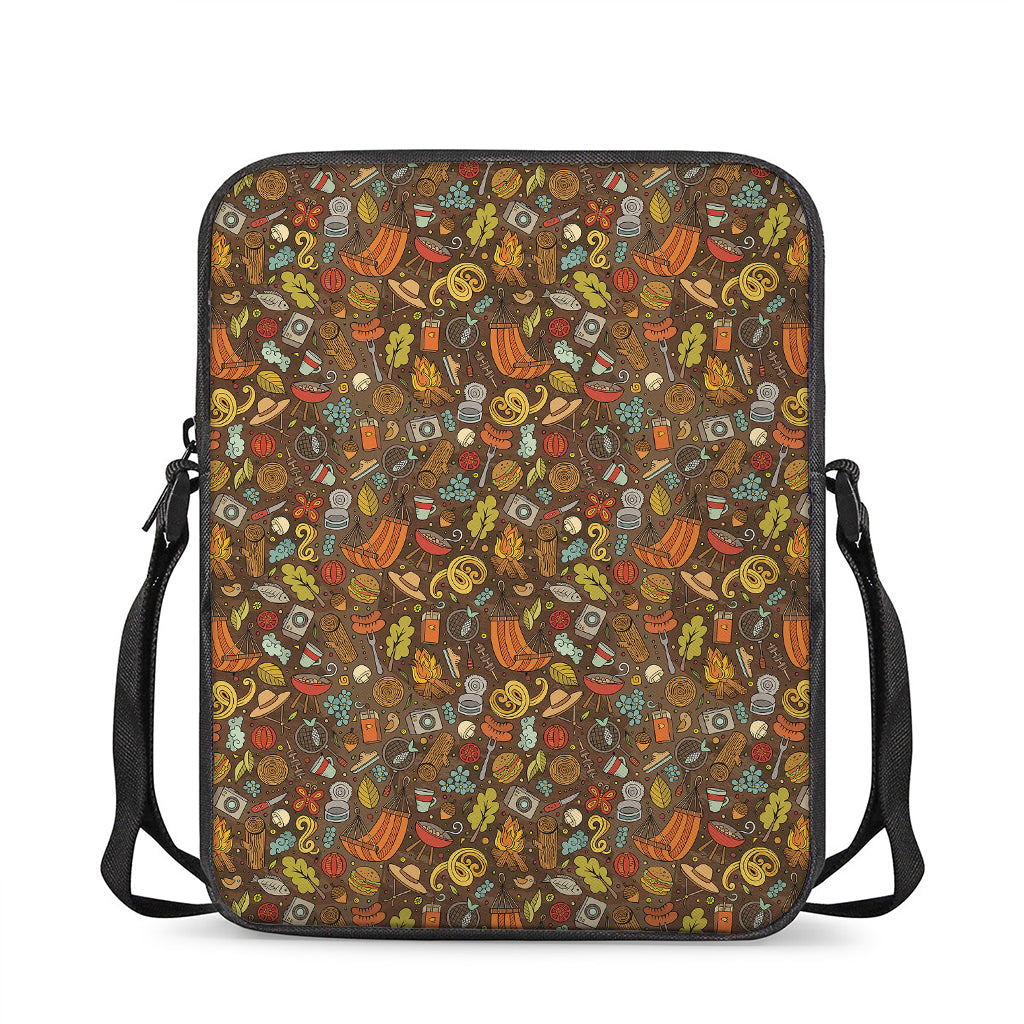 Cartoon Camping Pattern Print Rectangular Crossbody Bag