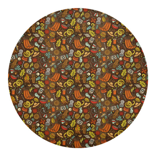 Cartoon Camping Pattern Print Round Blanket
