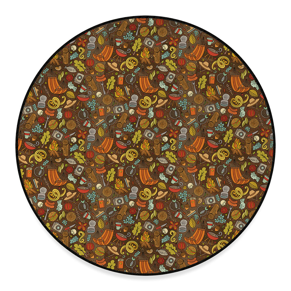 Cartoon Camping Pattern Print Round Floor Mat