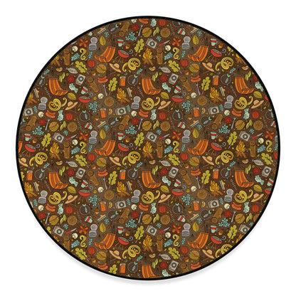 Cartoon Camping Pattern Print Round Floor Mat