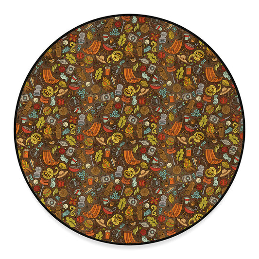 Cartoon Camping Pattern Print Round Floor Mat