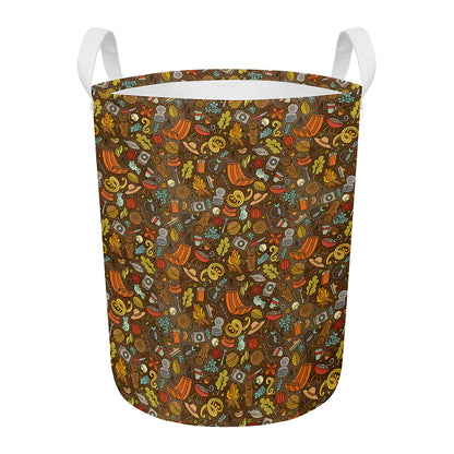 Cartoon Camping Pattern Print Round Laundry Basket