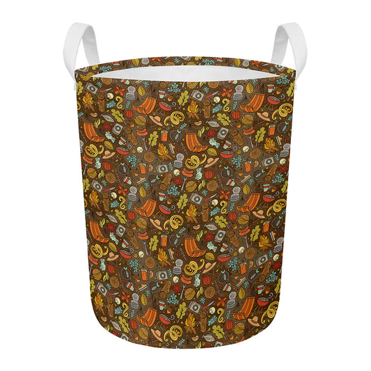 Cartoon Camping Pattern Print Round Laundry Basket