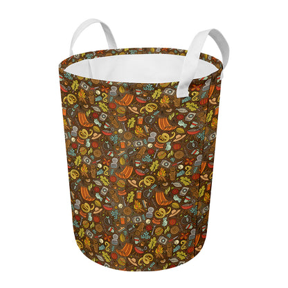 Cartoon Camping Pattern Print Round Laundry Basket