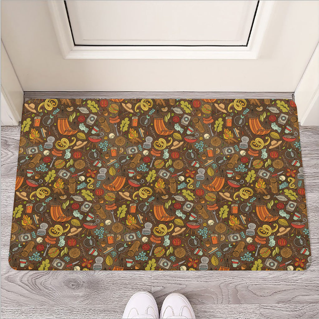 Cartoon Camping Pattern Print Rubber Doormat