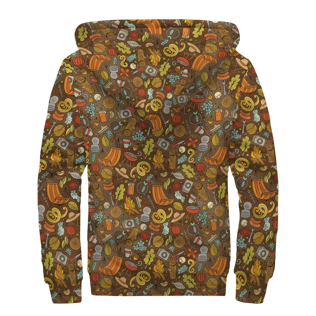 Cartoon Camping Pattern Print Sherpa Lined Zip Up Hoodie