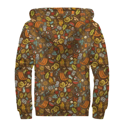 Cartoon Camping Pattern Print Sherpa Lined Zip Up Hoodie