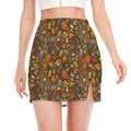 Cartoon Camping Pattern Print Side Slit Mini Skirt