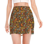 Cartoon Camping Pattern Print Side Slit Mini Skirt