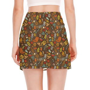 Cartoon Camping Pattern Print Side Slit Mini Skirt