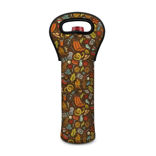 Cartoon Camping Pattern Print Single Neoprene Wine Tote