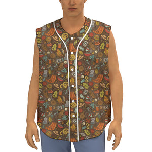 Cartoon Camping Pattern Print Sleeveless Baseball Jersey