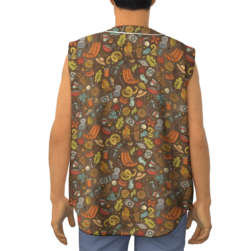 Cartoon Camping Pattern Print Sleeveless Baseball Jersey