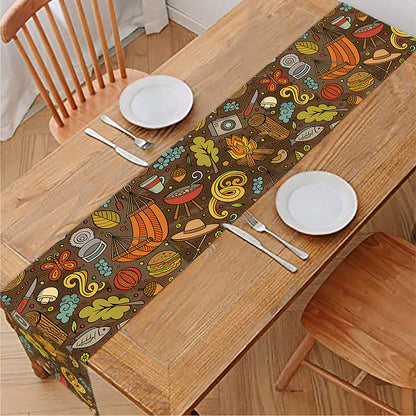 Cartoon Camping Pattern Print Table Runner