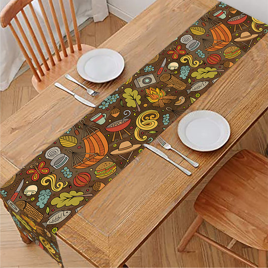 Cartoon Camping Pattern Print Table Runner