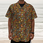 Cartoon Camping Pattern Print Textured Short Sleeve Shirt